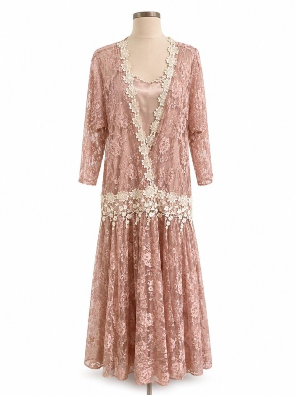 Jessica McClintock Vintage Pink Lace Drop Waist Maxi Dress Size 6